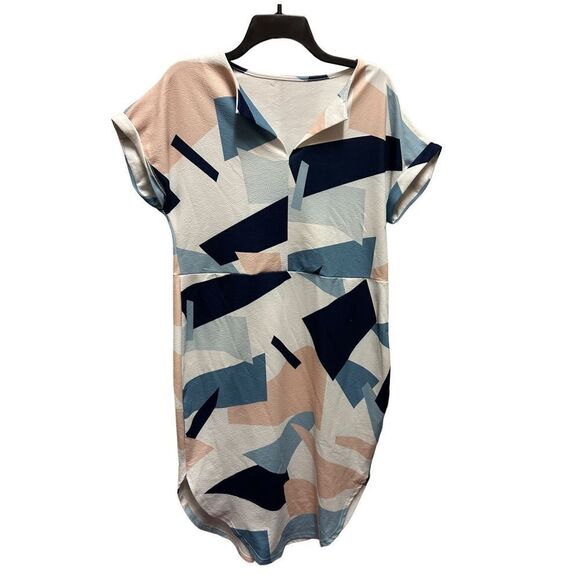 Shein Notched Neck Geo Print Midi Dress ‼️Missing Belt‼️tie front elastic chic d - Picture 3 of 8